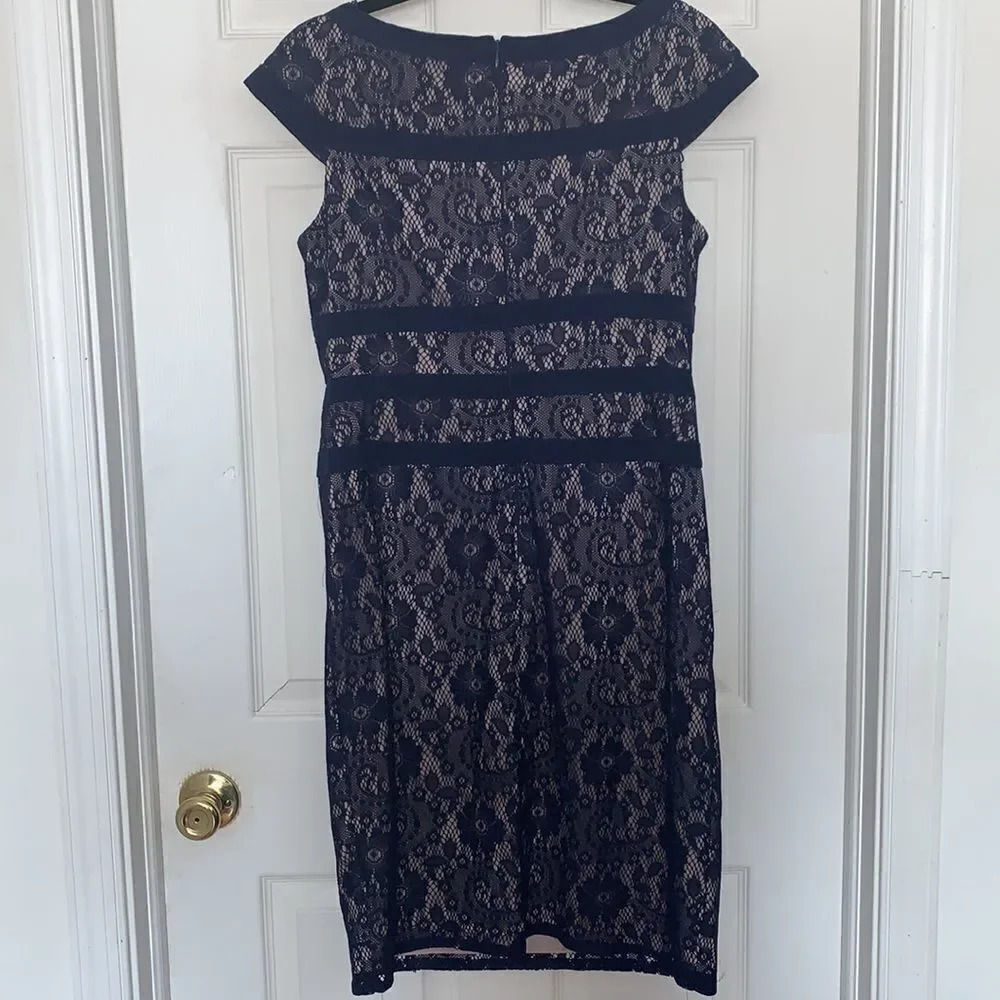Adrianna Papell Lace Overlay Dress Blue Size 12 - Picture 2 of 5